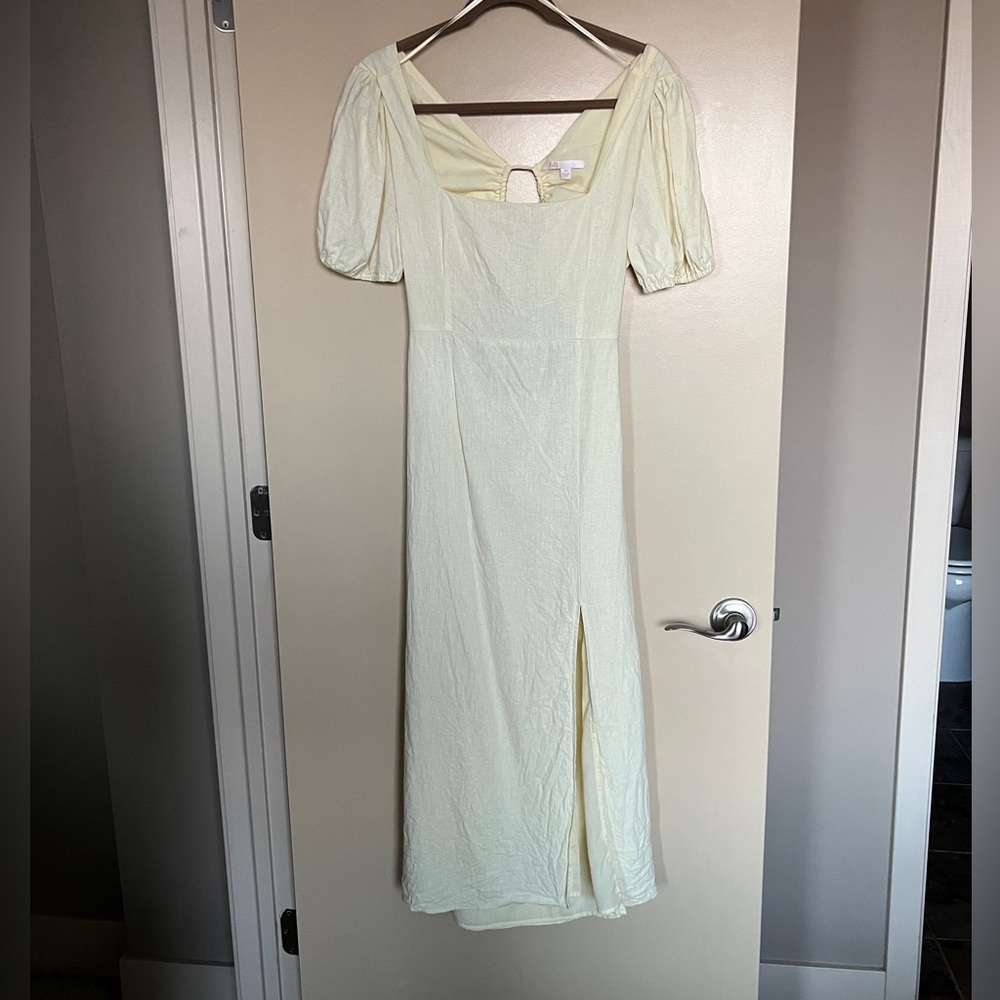 Gianni Bini Yellow Short Sleeve Side Slit Midi Dress